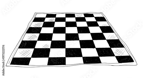 Hand-Drawn Chessboard, Black and White Squares, Strategy Game Board