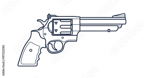 Line Art Illustration of a Revolver Handgun on White Background
