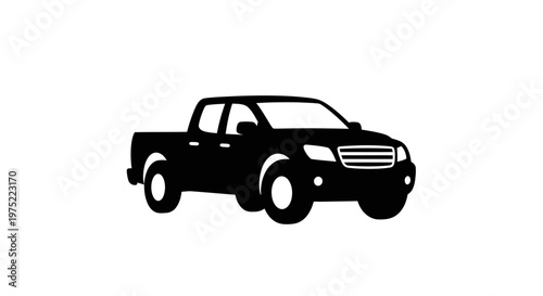 Black pickup truck silhouette, modern design, isolated on white background, auto icon.