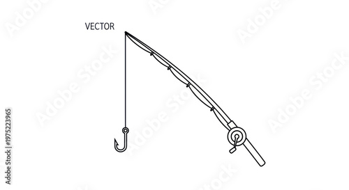 Fishing Rod with Hook Vector Illustration - Simple Line Art
