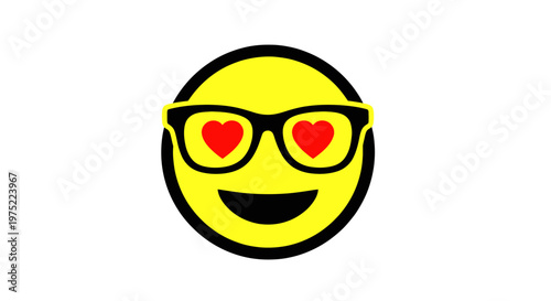 Happy Emoji Face with Heart Eyes and Glasses - Love Symbol