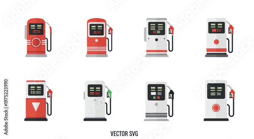 Set of Modern Gas Station Pumps, Flat Design Icons