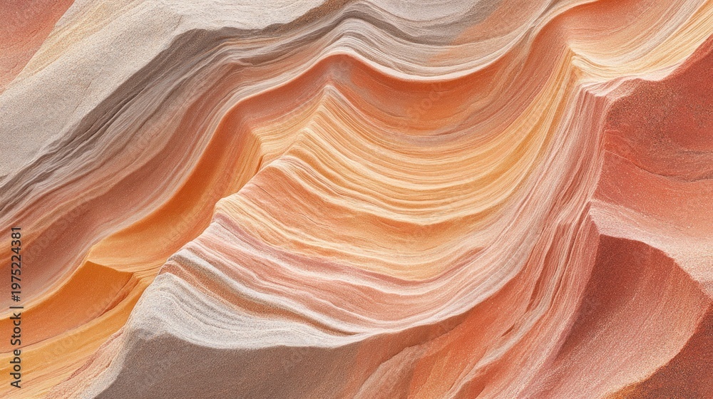 Obraz premium Abstract view of sculpted, layered rock formations with warm hues
