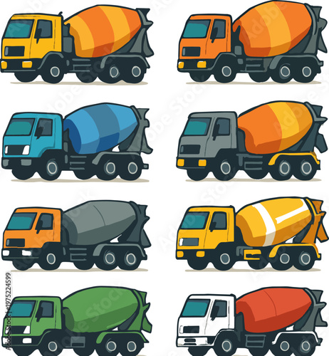 colorful cement mixer trucks illustration
