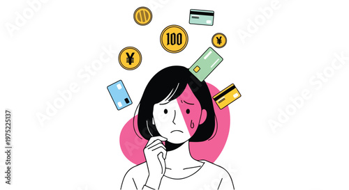 Woman stressed by multiple floating icons