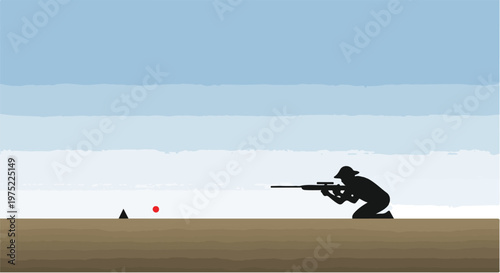 Soldier silhouette aiming rifle in field