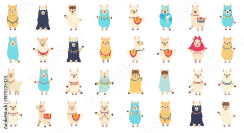 Cute Cartoon Llamas Collection: Diverse Characters and Colors