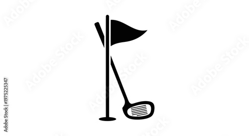 Golf Flag and Club Silhouette on White Background