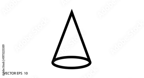 Simple black outline cone shape geometric object on white background