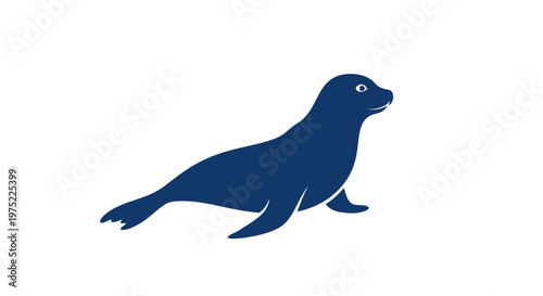 Simple Blue Seal Silhouette on White Background