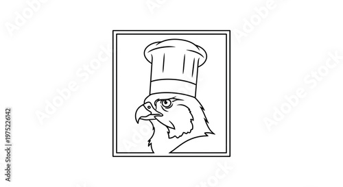 Chef Falcon Logo: Bird of Prey Wearing Chef Hat, Culinary Art, Restaurant Emblem