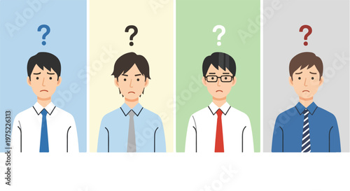 Group of businessmen with question marks