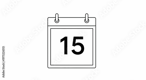 Calendar Page with Number 15, Simple Line Art Icon, Reminder, Date Symbol