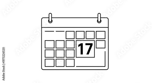 Calendar Page with Number 17 Highlighted - Simple Line Art Icon