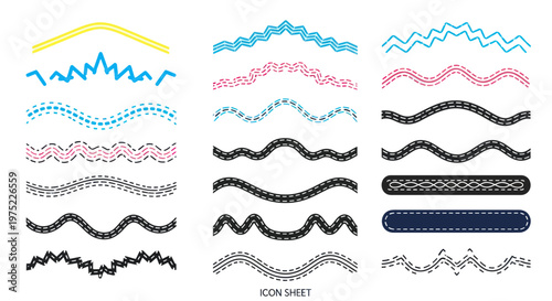 Stitching Lines Collection: Dashed, Zigzag, Wavy Borders, Icons