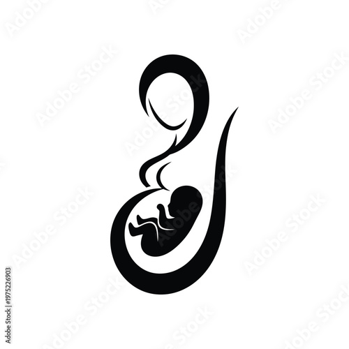 A fetus develops inside a womb in a medical illustration.