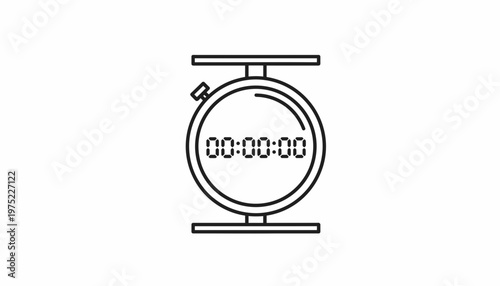 Stopwatch Icon, Time Measurement, Countdown Timer, Digital Clock, Isolated on White Background