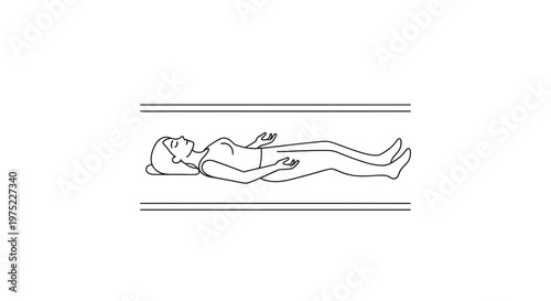 Person Lying Down in a White Box, Relaxed Pose, Minimalist Line Art