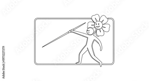 Person throwing a flower like a javelin, abstract art, creative concept