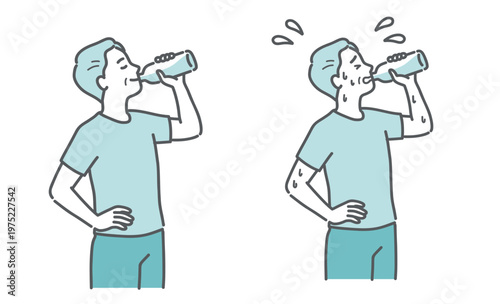 水分補給をするシニア男性の比較セットイラスト