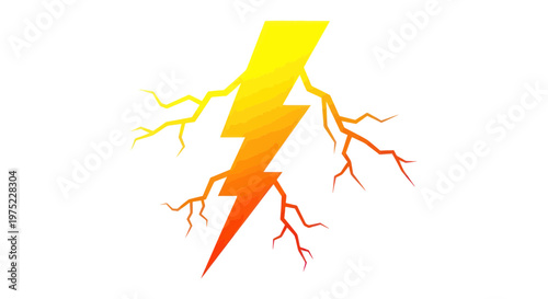 Bright Yellow Orange Lightning Bolt Icon with Branches on White Background