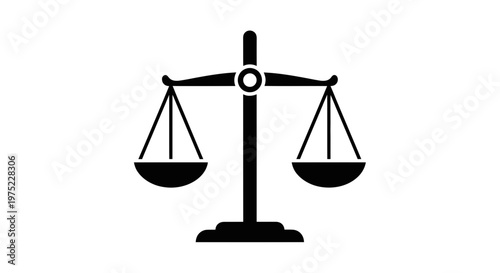 Black and white illustration of weighing scales, symbolizing justice, law, and balance.