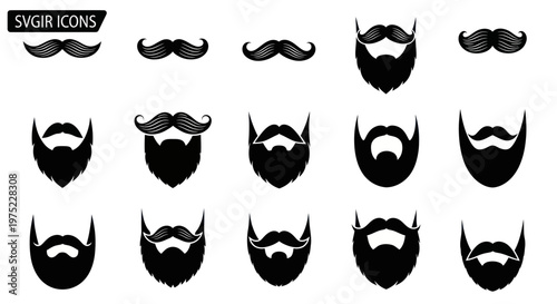 Beard and Mustache Icons Set: Diverse Styles for Men's Grooming and Fashion