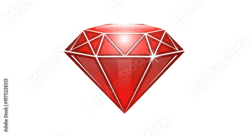 Brilliant Red Ruby Gemstone, Faceted Precious Stone, Isolated on White Background