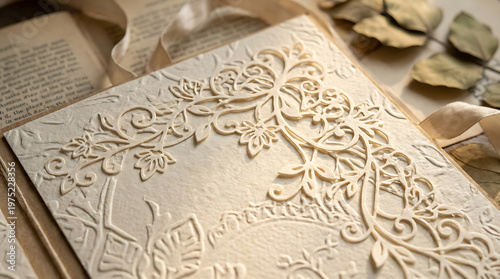 Intricately Embossed Floral Paper Card Design with Vintage Lace Details
