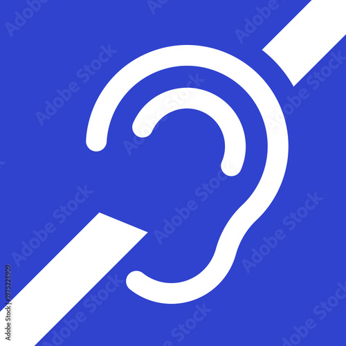 Vector illustration of blue hearing loop sign, representing assistive listening, hearing aid support, accessibility, and inclusive public spaces