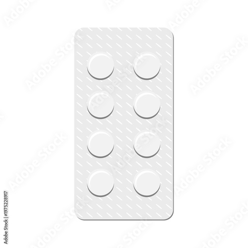 Vector illustration of medication blister pack with pills and tablets, representing pharmaceutical packaging and medical treatment concepts