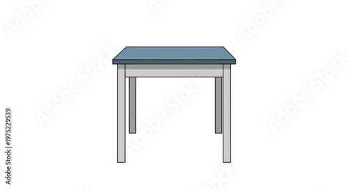 Simple Blue Square Table with White Legs, Isolated on White Background