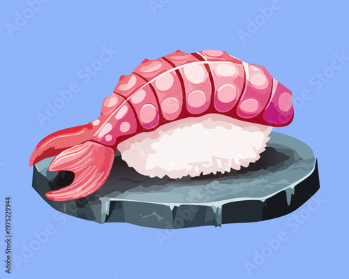 Premium shrimp sushi nigiri on a dark slate board for japanese restaurant branding design concept - Vector Illustration