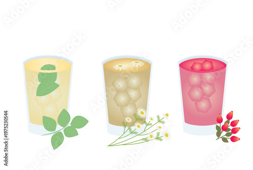 ミント、ローズヒップ、カモミールのアイスハーブティーセット