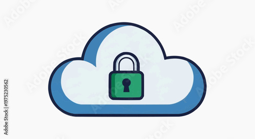 Secure cloud computing concept with a lock icon within a cloud. The image represents data security and protection in the digital world.