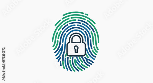 A graphic illustration of a fingerprint with a padlock symbol inside. It highlights data protection and security concepts. 