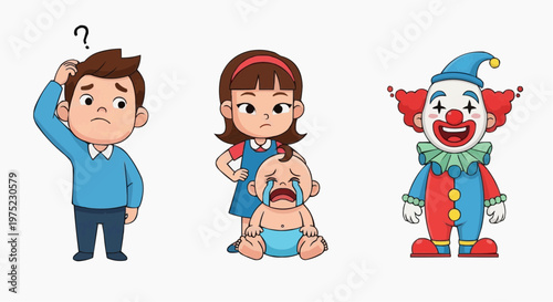 A Cartoon image of children and clown