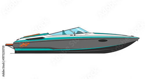 Side profile illustration of a modern sleek motorboat isolated on white