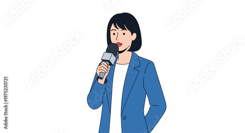 Woman reporter speaking into a microphone
