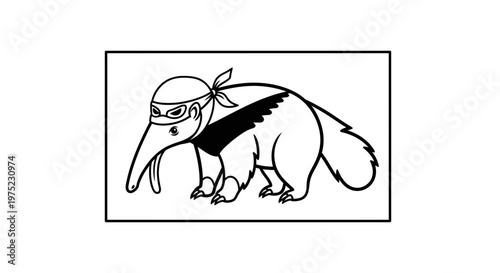 Ninja Anteater Cartoon Character, Masked Animal, Stealthy Hunter, Funny Wild Creature