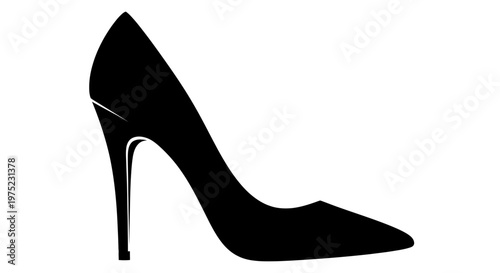 Elegant Black Stiletto High Heel Shoe Silhouette Isolated on White