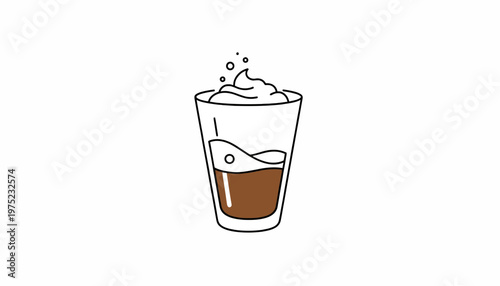 Minimalist line art of a coffee drink with whipped cream and bubbles