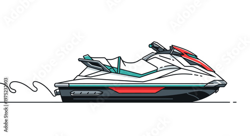 Modern jet ski cruising on the water with stylized wake.