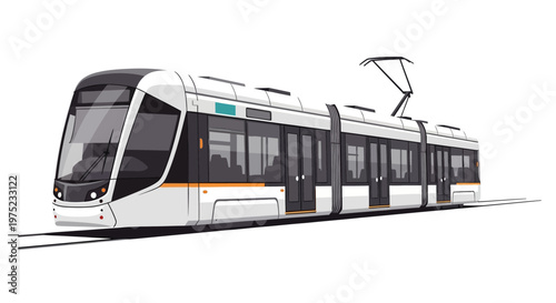 Modern white city tram isolated on white background