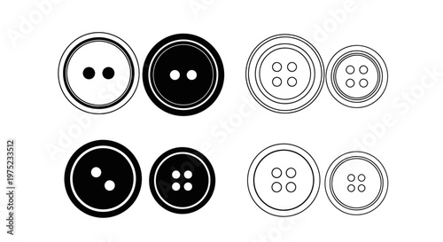 Set of black and white sewing buttons, isolated on white background