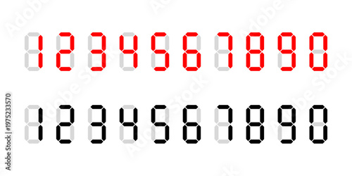 Digital clock numbers set for calculators or electric digits from 0 to 9 for clocks or electronic meters Vector stock illustration