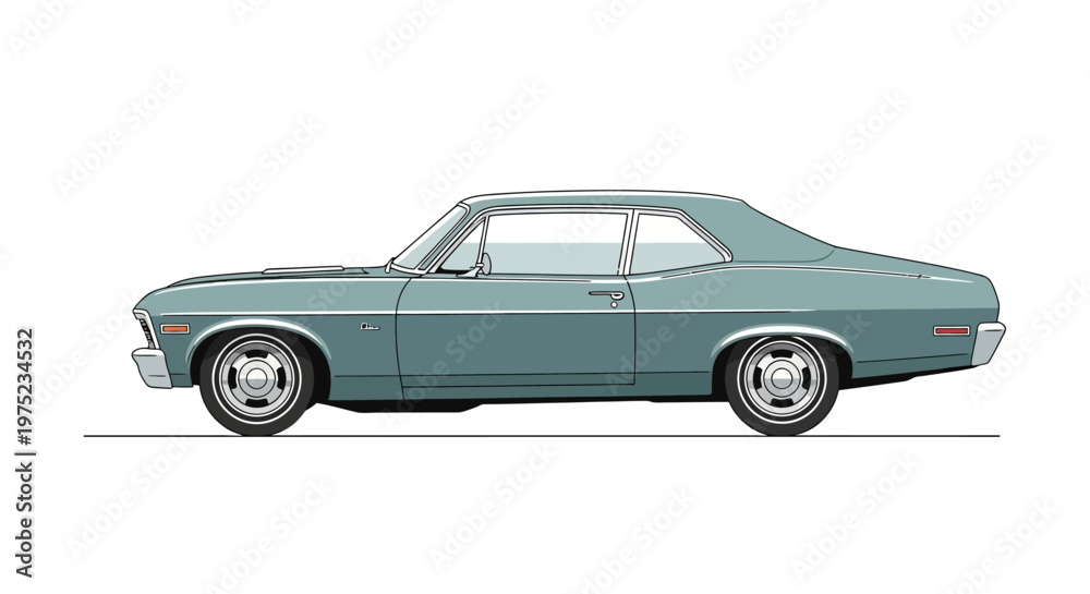 Fototapeta premium Vintage teal coupe car illustration