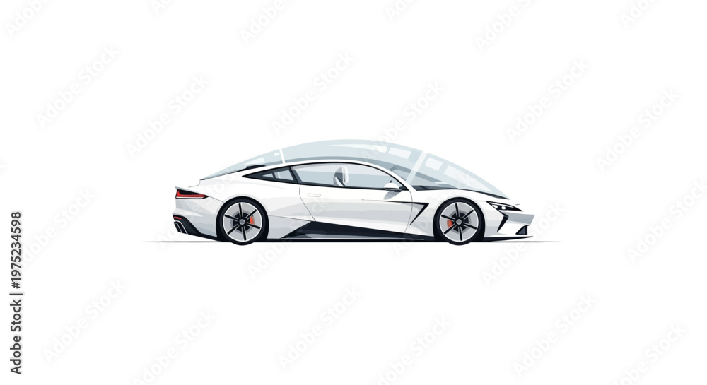 Fototapeta premium Sleek white electric sports car illustration on clean background.