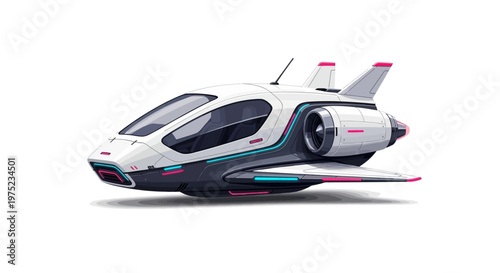 Sleek futuristic spaceship design isolated on white background