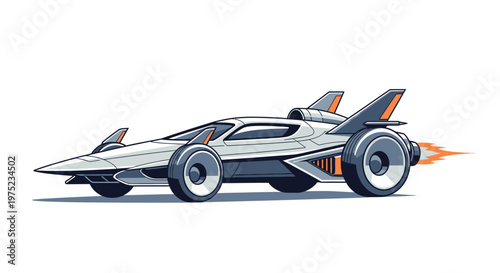 Futuristic white race car with jet engine illustration on white background